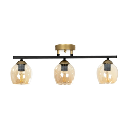 GLOBOSTAR® RADIUS 201-0122 Vintage Φωτιστικό Οροφής με Ντουί 3 x E27 AC 220-240V IP20 - Χρυσό, Μαύρο & Διάφανο- Μ60 x Π13 x Υ16cm