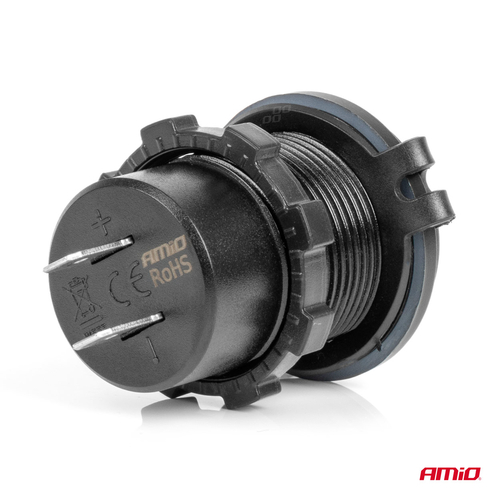 ΠΡΙΖΑ ΜΕ 2 ΘΥΡΕΣ USB ΚΑΙ ΚΑΠΑΚΙ 12/24V QUICK CHARGE 3.0 ΑΔΙΑΒΡΟΧΗ ΜΕ ΚΟΚΚΙΝΟ LED ΦΩΣ ΜΑΥΡΗ ΑΜΙΟ - 1 τεμ.