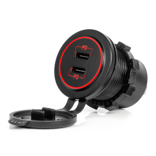 ΠΡΙΖΑ ΜΕ 2 ΘΥΡΕΣ USB-C ΚΑΙ ΚΑΠΑΚΙ 12/24V ΑΔΙΑΒΡΟΧΗ ΜΕ ΚΟΚΚΙΝΟ LED ΦΩΣ ΜΑΥΡΗ ΑΜΙΟ - 1 τεμ.