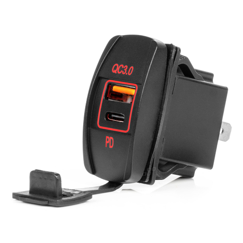 ΠΡΙΖΑ ΜΕ 2 ΘΥΡΕΣ-USB & USB-C ΚΑΙ ΚΑΠΑΚΙ 12/24V QUICK CHARGE 3.0 ΑΔΙΑΒΡΟΧΗ ΜΑΚΡΟΣΤΕΝΟ ΣΧΗΜΑ ΜΑΥΡΗ  AMIO - 1 Τεμ.