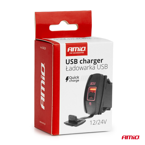 ΠΡΙΖΑ ΜΕ 2 ΘΥΡΕΣ-USB & USB-C ΚΑΙ ΚΑΠΑΚΙ 12/24V QUICK CHARGE 3.0 ΑΔΙΑΒΡΟΧΗ ΜΑΚΡΟΣΤΕΝΟ ΣΧΗΜΑ ΜΑΥΡΗ  AMIO - 1 Τεμ.