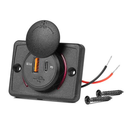 ΠΡΙΖΑ ΜΕ 2 ΘΥΡΕΣ-USB+USB-C ΚΑΙ ΚΑΠΑΚΙ 12/24V QUICK CHARGE 3.0 ΑΔΙΑΒΡΟΧΗ ΤΕΤΡΑΓΩΝΟ ΣΧΗΜΑ ΜΑΥΡΗ AMIO - 1 Τεμ.