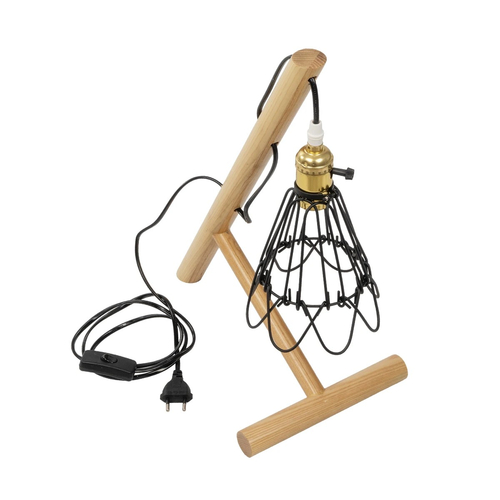GloboStar® ELMA 999-0239 Μοντέρνο Επιτραπέζιο Φωτιστικό Πορτατίφ Μονόφωτο 1 x E27 IP20 Μπεζ Ξύλο με Μαύρο Μέταλλο - Μ35 x Π20 x Υ43cm