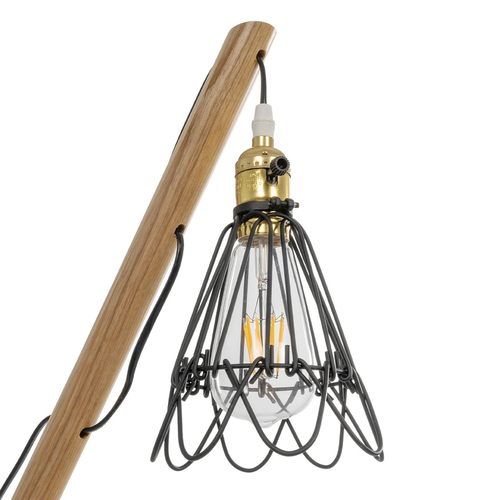 GloboStar® ELMA 999-0239 Μοντέρνο Επιτραπέζιο Φωτιστικό Πορτατίφ Μονόφωτο 1 x E27 IP20 Μπεζ Ξύλο με Μαύρο Μέταλλο - Μ35 x Π20 x Υ43cm