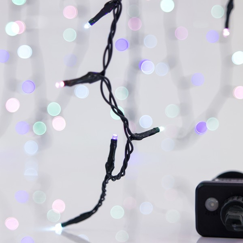 ΣΕΙΡΑ, 100 LED 3mm, 31V ΜΕΤΑΣΧΗΜΑΤΙΣΤΗ, 8 ΠΡΟΓΡΑΜΜΑΤΑ & ΜΝΗΜΗ, ΠΡΑΣΙΝΟ PVC ΚΑΛΩΔΙΟ, OPAL ΧΡΩΜΑΤΙΣΤΟ LED, ΑΝΑ 5cm,  ΠΡΟΕΚΤΑΣΗ ΠΑΡΟΧΗΣ 3m, ΙΡ44