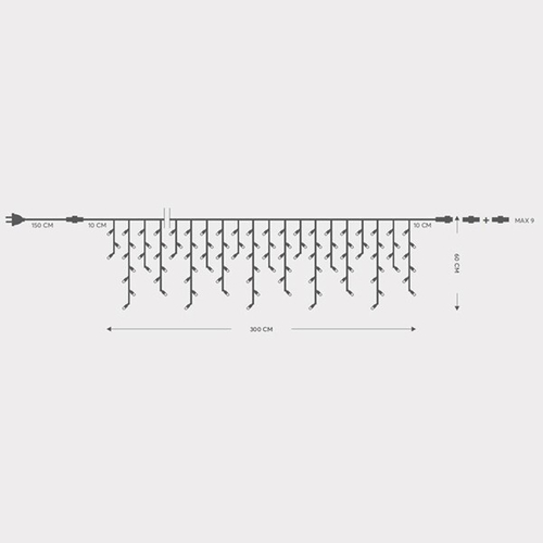 ΒΡΟΧΗ, 144 LED 5mm, 230V, 3 ΕΠΕΚΤΑΣΕΙΣ ΕΩΣ 8 ΣΕΤ, ΠΡΑΣΙΝΟ ΚΑΟΥΤΣΟΥΚ ΚΑΛΩΔΙΟ, ΛΕΥΚΟ LED, (60 x 300cm, 5/7/5/7), ΠΡΟΕΚΤΑΣΗ ΠΑΡΟΧΗΣ 1,5m, ΙΡ65