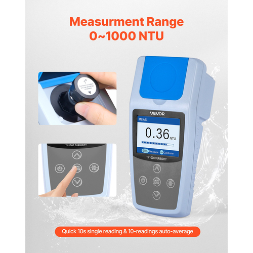 Φορητό θολόμετρο VEVOR, εύρος 0–1000 NTU, συμβατό με ISO 7027