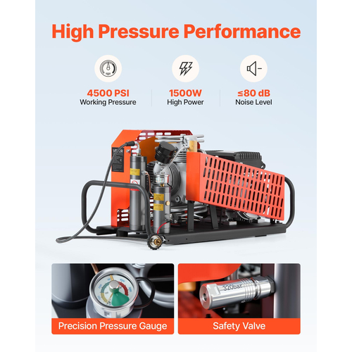 Αεροσυμπιεστής VEVOR PCP 4500PSI/30Mpa Τετρακύλινδρος Αεροσυμπιεστής με Φιάλη Καταδύσεων