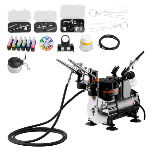 Κιτ Αερογράφου VEVOR Κιτ Αερογράφου 1/6 HP Αεροσυμπιεστής 3 Αερογράφοι 3 Μύτες Βαφής