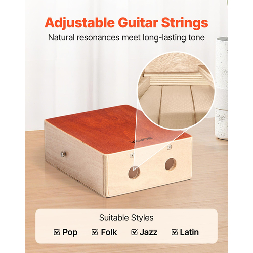 VEVOR Cajon Box Ξύλινο Κρουστό Όργανο με Χορδές Κιθάρας Τσάντα Ταξιδιού