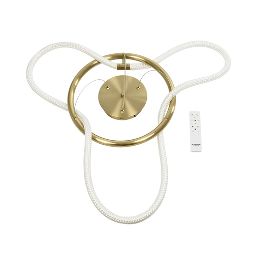 kelvo® GLOW 61658 Μοντέρνο Κρεμαστό Φωτιστικό Οροφής LED 36W 3600lm 360° AC 220-240V IP20 Ρυθμιζόμενο Λευκό CCT με Χειριστήριο από 2700K έως 6000K Dimmable - Lumileds SMD Chip - Χρυσό Πλατίνα & Λευκό Νήμα - Μ60 x Π60 x Υ45cm - 3 Χρόνια Εγγύηση