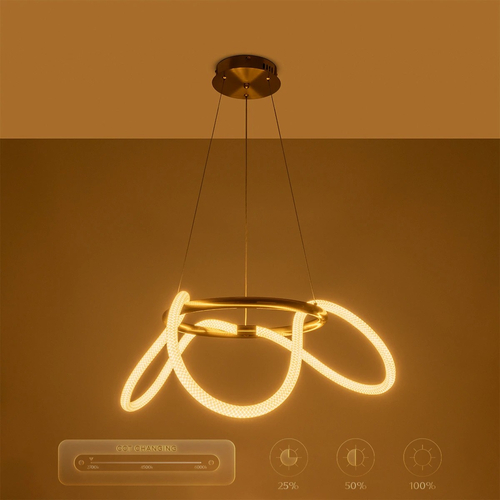 kelvo® GLOW 61658 Μοντέρνο Κρεμαστό Φωτιστικό Οροφής LED 36W 3600lm 360° AC 220-240V IP20 Ρυθμιζόμενο Λευκό CCT με Χειριστήριο από 2700K έως 6000K Dimmable - Lumileds SMD Chip - Χρυσό Πλατίνα & Λευκό Νήμα - Μ60 x Π60 x Υ45cm - 3 Χρόνια Εγγύηση