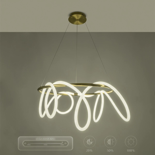 kelvo® GLOW 61660 Μοντέρνο Κρεμαστό Φωτιστικό Οροφής LED 69W 6900lm 360° AC 220-240V IP20 Ρυθμιζόμενο Λευκό CCT με Χειριστήριο από 2700K έως 6000K Dimmable - Lumileds SMD Chip - Χρυσό Πλατίνα & Λευκό Νήμα - Μ100 x Π100 x Υ70cm - 3 Χρόνια Εγγύηση