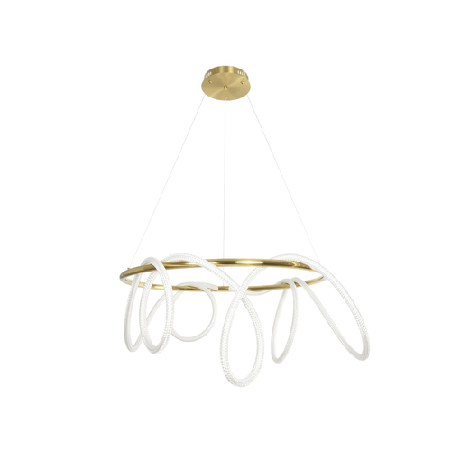 kelvo® GLOW 61660 Μοντέρνο Κρεμαστό Φωτιστικό Οροφής LED 69W 6900lm 360° AC 220-240V IP20 Ρυθμιζόμενο Λευκό CCT με Χειριστήριο από 2700K έως 6000K Dimmable - Lumileds SMD Chip - Χρυσό Πλατίνα & Λευκό Νήμα - Μ100 x Π100 x Υ70cm - 3 Χρόνια Εγγύηση