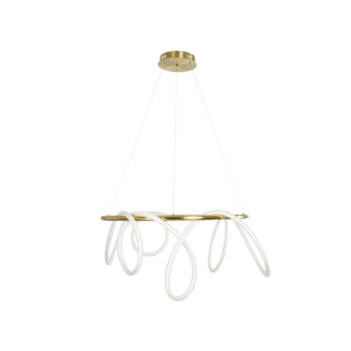 kelvo® GLOW 61660 Μοντέρνο Κρεμαστό Φωτιστικό Οροφής LED 69W 6900lm 360° AC 220-240V IP20 Ρυθμιζόμενο Λευκό CCT με Χειριστήριο από 2700K έως 6000K Dimmable - Lumileds SMD Chip - Χρυσό Πλατίνα & Λευκό Νήμα - Μ100 x Π100 x Υ70cm - 3 Χρόνια Εγγύηση