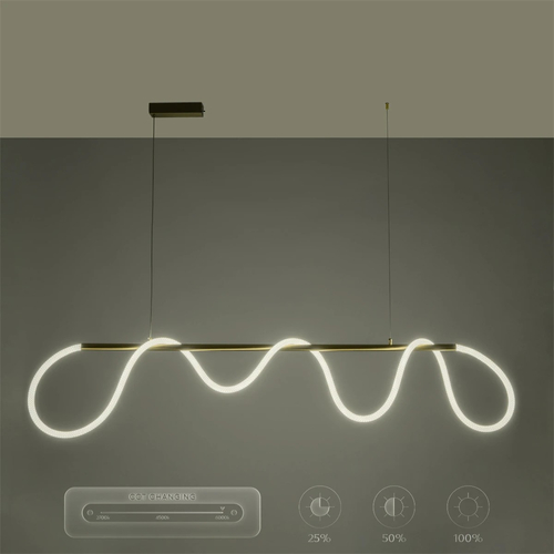 kelvo® GLOW 61663 Μοντέρνο Κρεμαστό Φωτιστικό Οροφής LED 45W 4500lm 360° AC 220-240V IP20 Ρυθμιζόμενο Λευκό CCT με Χειριστήριο από 2700K έως 6000K Dimmable - Lumileds SMD Chip - Χρυσό Πλατίνα & Λευκό Νήμα - Μ150 x Π35 x Υ50cm - 3 Χρόνια Εγγύηση