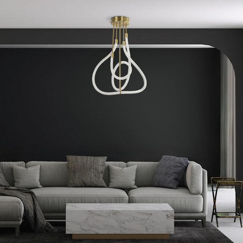 kelvo® GLOW 61670 Μοντέρνο Φωτιστικό Οροφής LED 40W 4000lm 360° AC 220-240V IP20 Ρυθμιζόμενο Λευκό CCT με Χειριστήριο από 2700K έως 6000K Dimmable - Lumileds SMD Chip - Χρυσό Πλατίνα & Λευκό Νήμα - Μ50 x Π50 x Υ70cm - 3 Χρόνια Εγγύηση