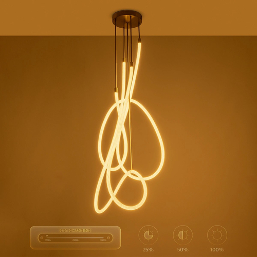 kelvo® GLOW 61671 Μοντέρνο Φωτιστικό Οροφής LED 85W 8500lm 360° AC 220-240V IP20 Ρυθμιζόμενο Λευκό CCT με Χειριστήριο από 2700K έως 6000K Dimmable - Lumileds SMD Chip - Χρυσό Πλατίνα & Λευκό Νήμα - Μ100 x Π100 x Υ140cm - 3 Χρόνια Εγγύηση