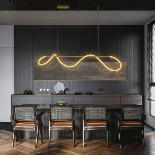 kelvo® GLOW 61662 Μοντέρνο Κρεμαστό Φωτιστικό Οροφής LED 34W 3400lm 360° AC 220-240V IP20 Ρυθμιζόμενο Λευκό CCT με Χειριστήριο από 2700K έως 6000K Dimmable - Lumileds SMD Chip - Χρυσό Πλατίνα & Λευκό Νήμα - Μ120 x Π35 x Υ50cm - 3 Χρόνια Εγγύηση