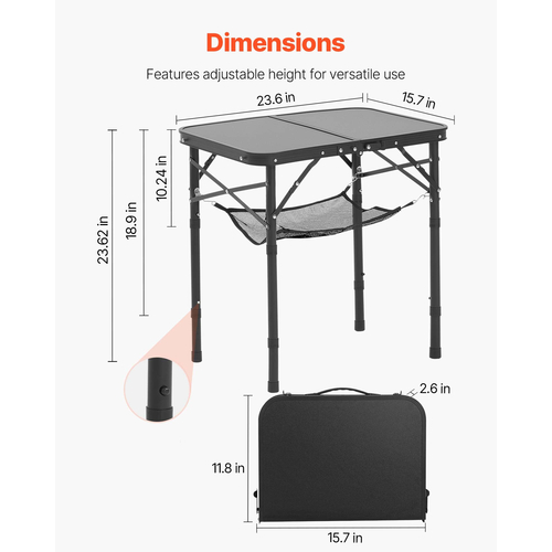 VEVOR 60cm Πτυσσόμενο Φορητό Τραπέζι Κάμπινγκ Τραπέζι Πικνίκ Αλουμινίου Εσωτερικού Χώρου