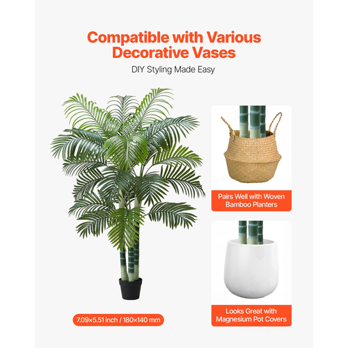 Τεχνητός Φοίνικας Areca VEVOR 1829 mm με Λευκή Γλάστρα Εσωτερικού Χώρου