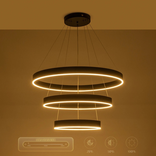 GLOBOSTAR® VENOM TRIO 61188-DECO Μοντέρνο Κρεμαστό Φωτιστικό Οροφής LED 120W 14158lm 120° AC 220-240V IP20 Ρυθμιζόμενο Λευκό CCT με Χειριστήριο από 2700K έως 6000K Dimmable - Lumileds SMD Chip - Μαύρο Ματ - Μ80 x Π80 x Υ60cm - 3 Χρόνια Εγγύηση