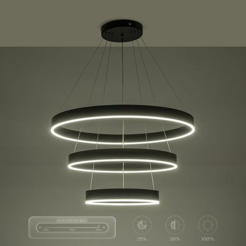 GLOBOSTAR® VENOM TRIO 61188-DECO Μοντέρνο Κρεμαστό Φωτιστικό Οροφής LED 120W 14158lm 120° AC 220-240V IP20 Ρυθμιζόμενο Λευκό CCT με Χειριστήριο από 2700K έως 6000K Dimmable - Lumileds SMD Chip - Μαύρο Ματ - Μ80 x Π80 x Υ60cm - 3 Χρόνια Εγγύηση