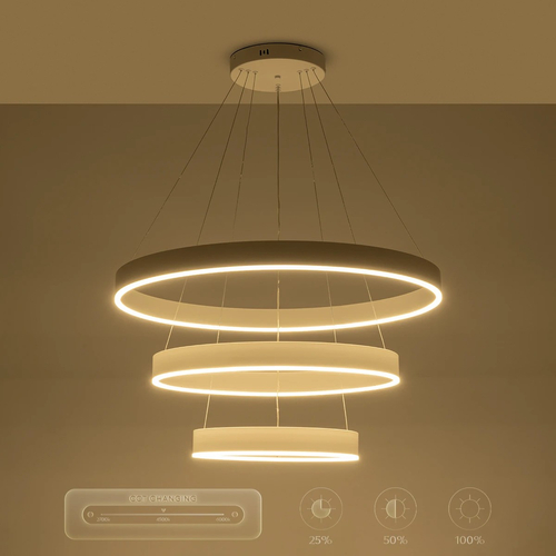 GLOBOSTAR® VENOM TRIO 61189-DECO Μοντέρνο Κρεμαστό Φωτιστικό Οροφής LED 120W 14158lm 120° AC 220-240V IP20 Ρυθμιζόμενο Λευκό CCT με Χειριστήριο από 2700K έως 6000K Dimmable - Lumileds SMD Chip - Λευκό Ματ - Μ80 x Π80 x Υ60cm - 3 Χρόνια Εγγύηση