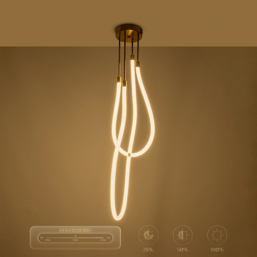 kelvo® GLOW 61672 Μοντέρνο Κρεμαστό Φωτιστικό Οροφής LED 42W 4200lm 360° AC 220-240V IP20 Ρυθμιζόμενο Λευκό CCT με Χειριστήριο από 2700K έως 6000K Dimmable - Lumileds SMD Chip - Χρυσό Πλατίνα & Λευκό Νήμα - Μ50 x Π50 x Υ70cm - 3 Χρόνια Εγγύηση