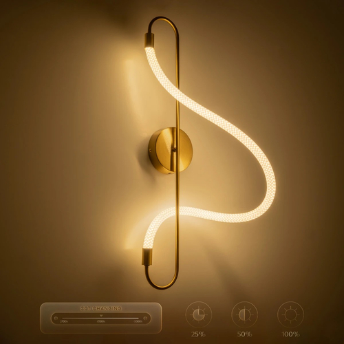 kelvo® GLOW 61683 Μοντέρνο Φωτιστικό Τοίχου - Απλίκα LED 18W 1800lm 360° AC 220-240V IP20 Ρυθμιζόμενο Λευκό CCT με On/Off 2700K/4500K/6000K - Lumileds SMD Chip - Χρυσό Πλατίνα & Λευκό Νήμα - Μ30 x Π15 x Υ70cm - 3 Χρόνια Εγγύηση