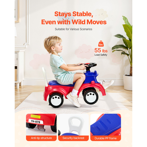 VEVOR Ride On Toddler Push Car, Παιδικό Αυτοκίνητο Σπρώξιμο για Νήπια 19 έως 36 Μηνών, Παιδικό Παιχνίδι με Μουσική & Χώρο Αποθήκευσης Κάτω από το Κάθισμα, Χωρητικότητα Φόρτισης 25 kg, Περπατούρα Ποδιού-Πατώματος για Νήπια Αγόρια Κορίτσια, Κόκκινο