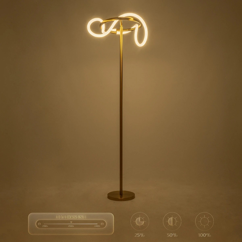 kelvo® GLOW 61687 Μοντέρνο Επιδαπέδιο Φωτιστικό LED 30W 3000lm 360° AC 220-240V IP20 Ρυθμιζόμενο Λευκό CCT με Αφή 2700K/4500K/6000K Dimmable - Lumileds SMD Chip - Χρυσό Πλατίνα & Λευκό Νήμα - Μ45 x Π45 x Υ160cm - 3 Χρόνια Εγγύηση