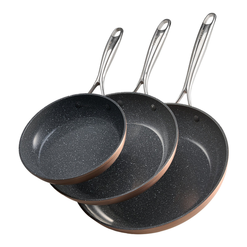 VEVOR Σετ 3 τεμαχίων τηγανιών αλουμινίου 200 270 300 mm με λαβή καρυκευμένου γκρι