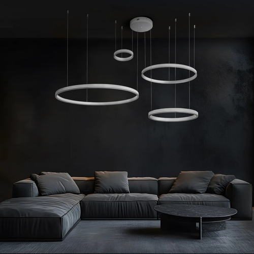 kelvo® VENOM 61192 Μοντέρνο Κρεμαστό Φωτιστικό Οροφής LED 150W 17659lm 120° AC 220-240V IP20 Ρυθμιζόμενο Λευκό CCT με Χειριστήριο από 2700K έως 6000K Dimmable - Lumileds SMD Chip - Λευκό Ματ - Μ150 x Π90 x Υ60cm - 3 Χρόνια Εγγύηση