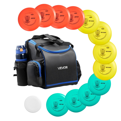 Σετ Disc Golf VEVOR, 12 τεμάχια ιπτάμενοι δίσκοι για αρχάριους, Σετ εκκίνησης Disc Golf, με Putter, Μεσαίας εμβέλειας, Driver, Συμπεριλαμβανομένου μίνι μαρκαδόρου, Φορητό σακίδιο πλάτης, για εξωτερική αυλή, γκαζόν, παραλία και πάρκο