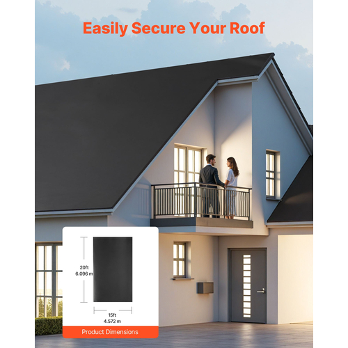 Ρολοειδής στέγη VEVOR, 15 x 20 ft, στέγη από καουτσούκ EPDM 45 mil, μεγάλη διάρκεια ζωής και αντοχή στις καιρικές συνθήκες, αντοχή σε σκληρές θερμοκρασίες, ευέλικτη και εύκολη εγκατάσταση, υπόστρωμα στέγης για τροχόσπιτα, στέγες, λίμνες