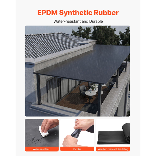 Ρολοειδής στέγη VEVOR, 15 x 20 ft, στέγη από καουτσούκ EPDM 45 mil, μεγάλη διάρκεια ζωής και αντοχή στις καιρικές συνθήκες, αντοχή σε σκληρές θερμοκρασίες, ευέλικτη και εύκολη εγκατάσταση, υπόστρωμα στέγης για τροχόσπιτα, στέγες, λίμνες