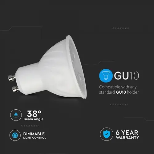 V-TAC - Φωτιστικό LED Chip CREE GU10 6W 38° 3000K Ρυθμιζόμενο