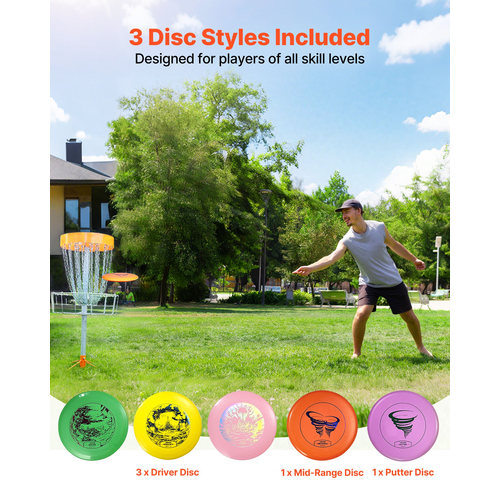 Σετ Disc Golf VEVOR, 5 τεμάχια ιπτάμενοι δίσκοι για αρχάριους, Σετ εκκίνησης Disc Golf για προπόνηση ενδυνάμωσης ολόκληρου του σώματος, με Putter, Μεσαίας εμβέλειας, Driver, Mini Marker, Εγκεκριμένο από PDGA για εξωτερικούς χώρους, αυλή, γκαζόν, παραλία