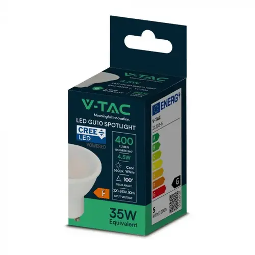 V-TAC - Φωτιστικό LED Chip CREE GU10 4,5W 100° Κάλυψη Ματ 6500K