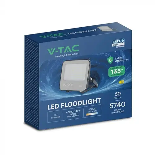 50W FLOODLIGHT-CREE CHIP CCT:6500K BLACK BODY GREY GLASS (135LM/W) 6YRS WARRANTY IP65