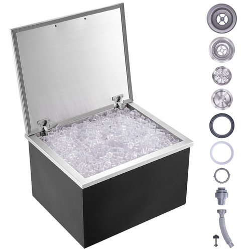 Παγοθήκη VEVOR Drop-in, 28"Μ x 16"Π x 17"Υ, Ψυγείο πάγου από ανοξείδωτο ατσάλι, Επαγγελματικός κάδος πάγου με αρθρωτό κάλυμμα, Μπάρα πάγου κουζίνας εξωτερικού χώρου 40 λίτρων, Συμπεριλαμβάνεται σωλήνας αποστράγγισης και τάπα αποστράγγισης, για κρύο κρασί και μπύρα