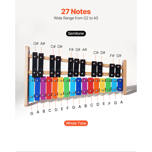 Ξυλόφωνο VEVOR Glockenspiel, 27 Νότες, Επαγγελματικό Κρουστό Όργανο Ξυλόφωνου, με Πολύχρωμα Μεταλλικά Πλήκτρα, Περιλαμβάνει 4 Σφυριά, Τσάντα Μεταφοράς, Κιτ Μουσικών Οργάνων για Αρχάριους για Ενήλικες και Παιδιά