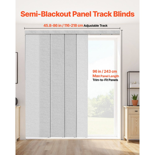 Στόρια VEVOR Panel Track, Επεκτεινόμενη ράγα από 116 cm έως 218 cm Π, Κουρτίνες με δυνατότητα περικοπής έως 243 cm Υ, Ρυθμιζόμενα κάθετα στόρια για συρόμενες πόρτες, Πόρτες βεράντας, Διαχωριστικό δωματίου, Παράθυρο, Γκρι