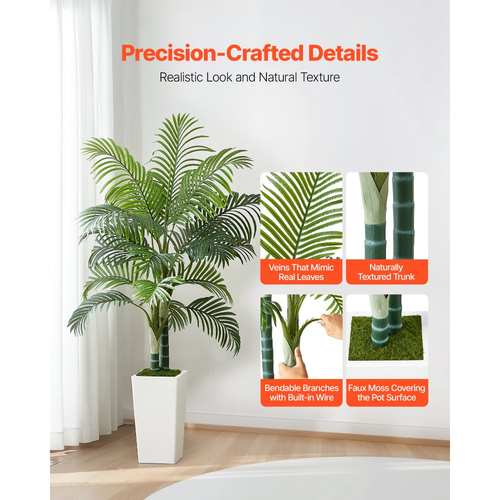 Τεχνητός φοίνικας Areca VEVOR 1524 mm, Τροπικά φυτά ψεύτικου φοίνικα με ψηλή λευκή γλάστρα, Φυτό μεταξιού δαπέδου σε γλάστρα, Μεγάλα δέντρα για διακόσμηση σπιτιού, γραφείου, σαλονιού, θέρμανση σπιτιού, εσωτερική και εξωτερική