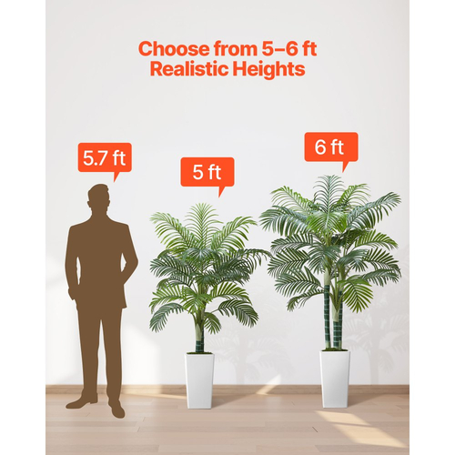 Τεχνητός φοίνικας Areca VEVOR 1524 mm, Τροπικά φυτά ψεύτικου φοίνικα με ψηλή λευκή γλάστρα, Φυτό μεταξιού δαπέδου σε γλάστρα, Μεγάλα δέντρα για διακόσμηση σπιτιού, γραφείου, σαλονιού, θέρμανση σπιτιού, εσωτερική και εξωτερική