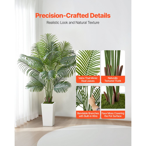 Τεχνητός φοίνικας Areca VEVOR 1829 mm, Τροπικά φυτά ψεύτικου φοίνικα με ψηλή λευκή γλάστρα, Φυτό μεταξιού ψεύτικου δαπέδου σε γλάστρα, Μεγάλα δέντρα για διακόσμηση σπιτιού, γραφείου, σαλονιού, θέρμανση σπιτιού, εσωτερική και εξωτερική