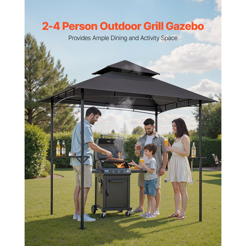 Κιόσκι VEVOR Grill, Κιόσκι εξωτερικού χώρου BBQ 2,43 x 1,5 μ. με διπλή οροφή, Στέγαστρο ψησταριάς από χάλυβα με ηλεκτροστατική βαφή πούδρας με 2 πλαϊνά ράφια και 8 γάντζους, Στέγαστρο ψησταριάς για πικνίκ σε αίθριο, κήπο και πίσω αυλή