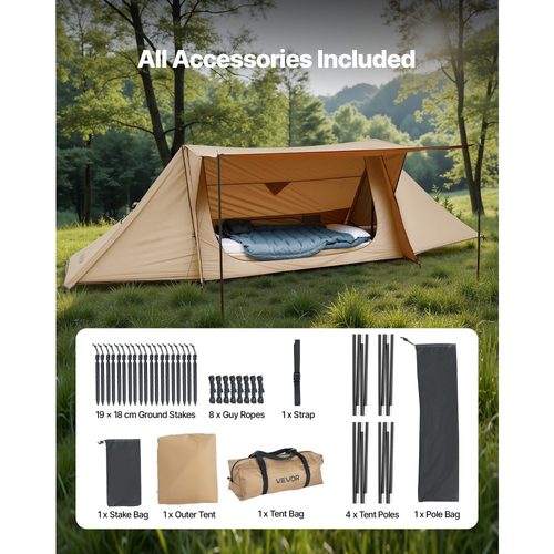 Σκηνή κάμπινγκ VEVOR, ελαφριά σκηνή Bushcraft με υποδοχή σόμπας και 2 στύλους μουσαμάδων, αδιάβροχες χειμερινές σκηνές-στέγαστρα, φορητές σκηνές 4 εποχών για 2 άτομα, πεζοπορία, ψάρεμα, κυνήγι, σακίδιο πλάτης