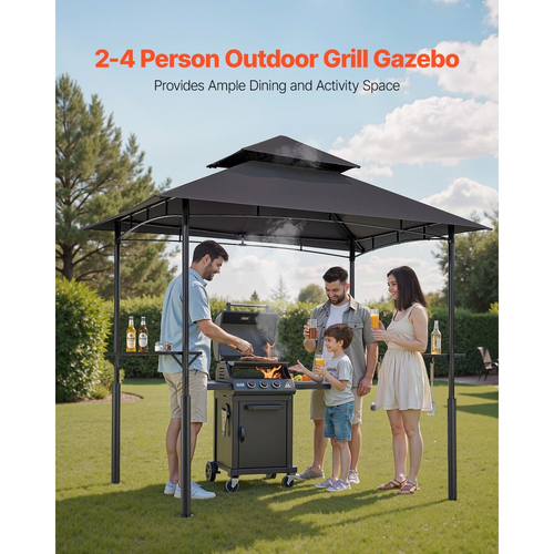Κιόσκι VEVOR Grill, Ενισχυμένο Κιόσκι Εξωτερικού Χώρου BBQ 2,43 x 1,5 μ. με Διπλής Επίπεδης Στέγη, Στέγαστρο Ψησταριάς από Ατσάλι με Ηλεκτροστατική Βαφή με 2 Πλαϊνά Ράφια & 8 Γάντζους, Στέγαστρο Ψησταριάς για Αυλή και Κήπο